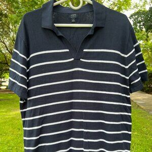 J. Crew Factory Striped johnny-collar sweater-polo, Mens Large Navy and White